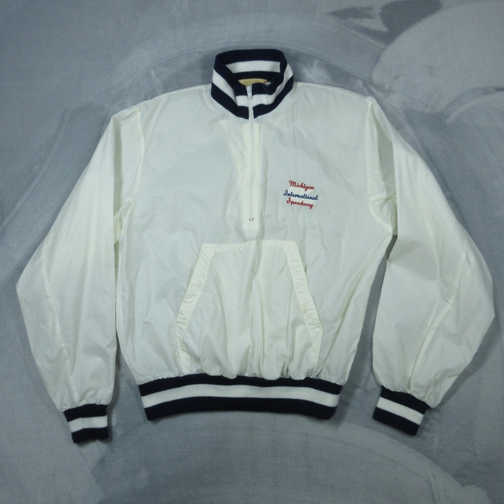 Vintage Logo 7 Pullover Windbreaker Men L Ivory‎ Michigan International Speedway